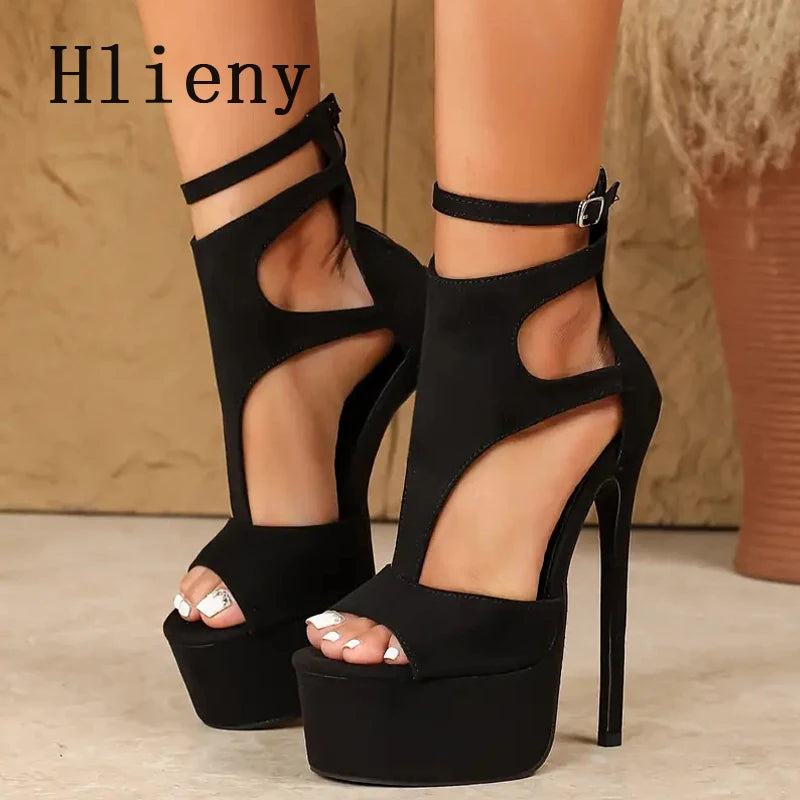 Hlieny Peep Toe Ankle Buckle Strap Stilettos