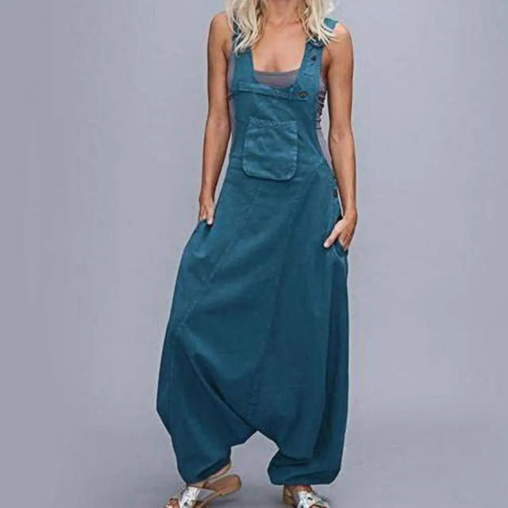 Harem Loose Thin Pocket Bib Wide Leg Jumpsuit