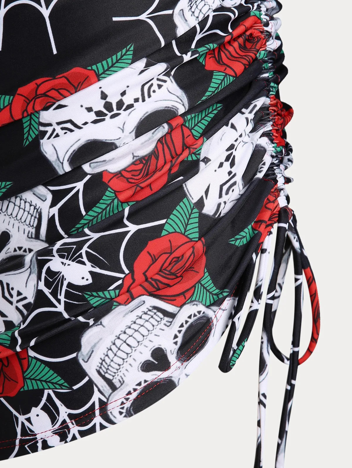 ROSEGAL  Skull Rose Print Crossover Three Piece Swimsuit