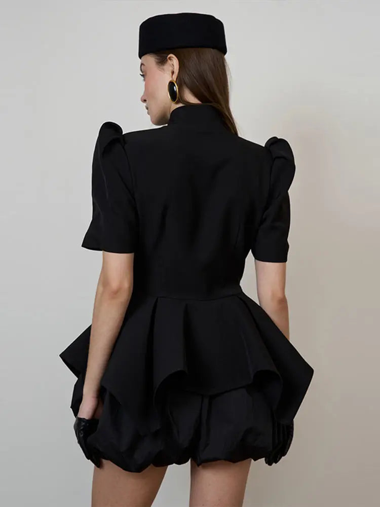 Puff Sleeve Hollow Out Waist-Closed Jacket