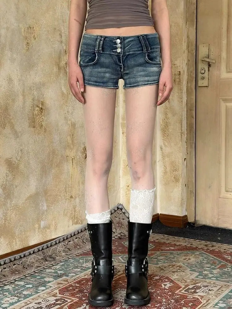 American Retro Low Breasted Waist Denim Shorts