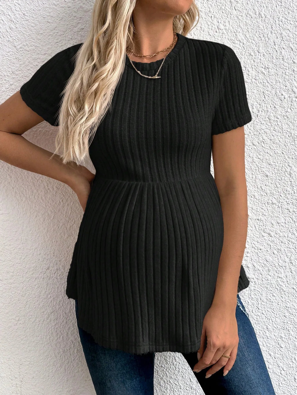 Maternity clothes Maternity Ribbed Short Sleeve Top Comfortable Pregnancy Clothes Solid Color Ruffles Knitwear Blouse T-Shirts