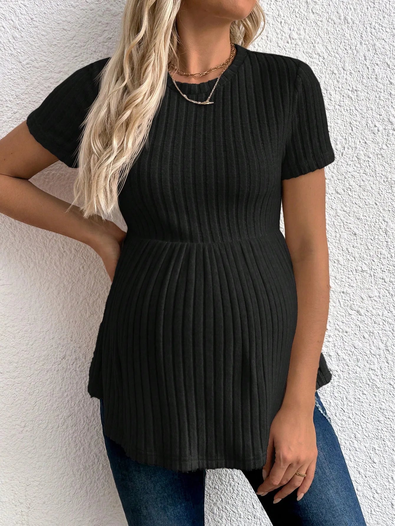 Maternity clothes Maternity Ribbed Short Sleeve Top Comfortable Pregnancy Clothes Solid Color Ruffles Knitwear Blouse T-Shirts