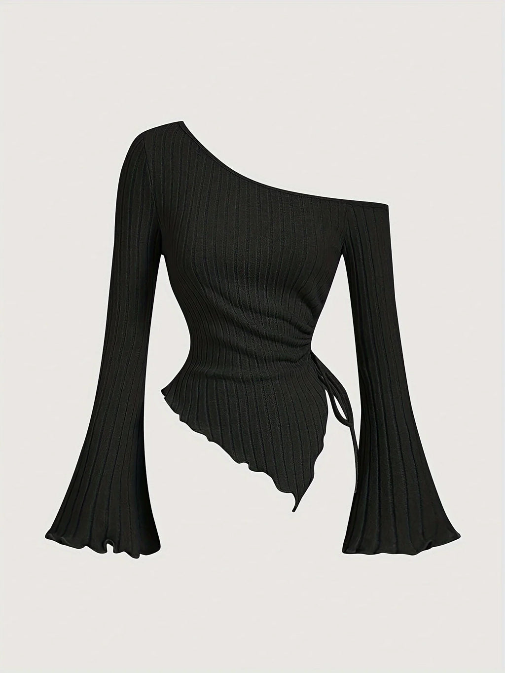 V-neck One Shoulder Drawstring Blouse