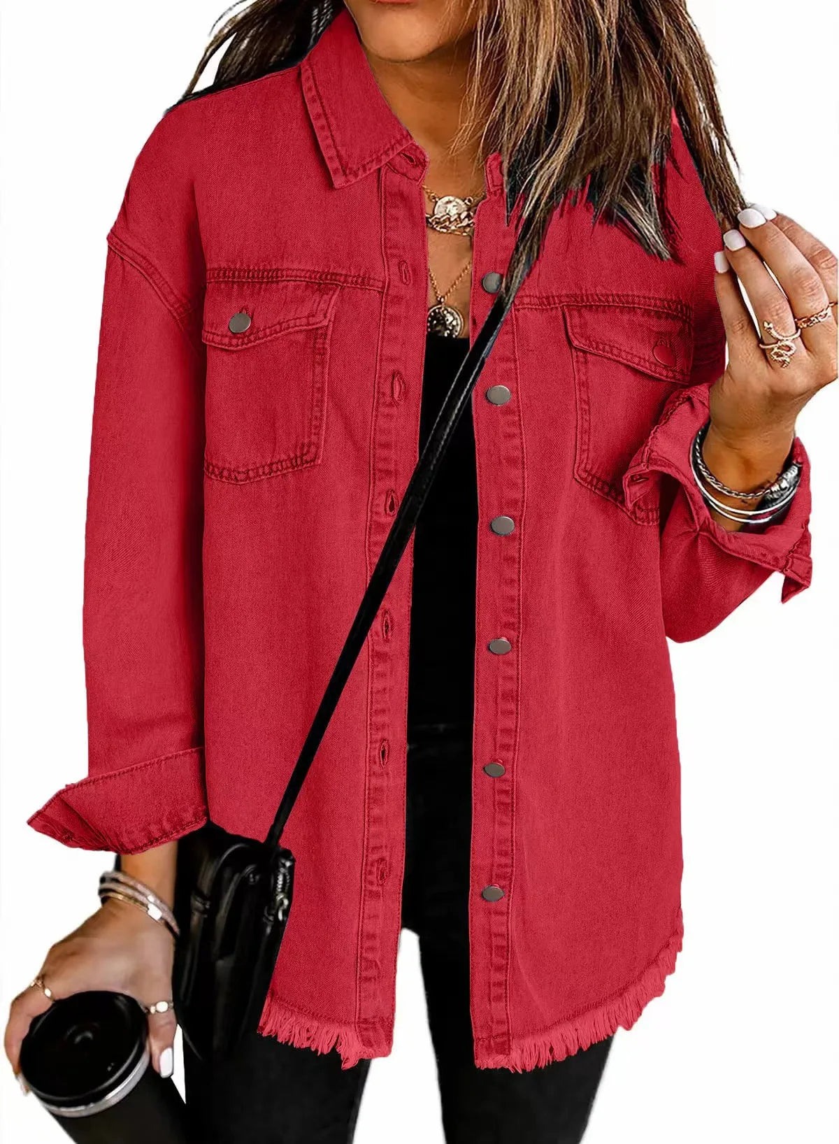 Washed Denim Single Breasted Lapel Shirt Jacket