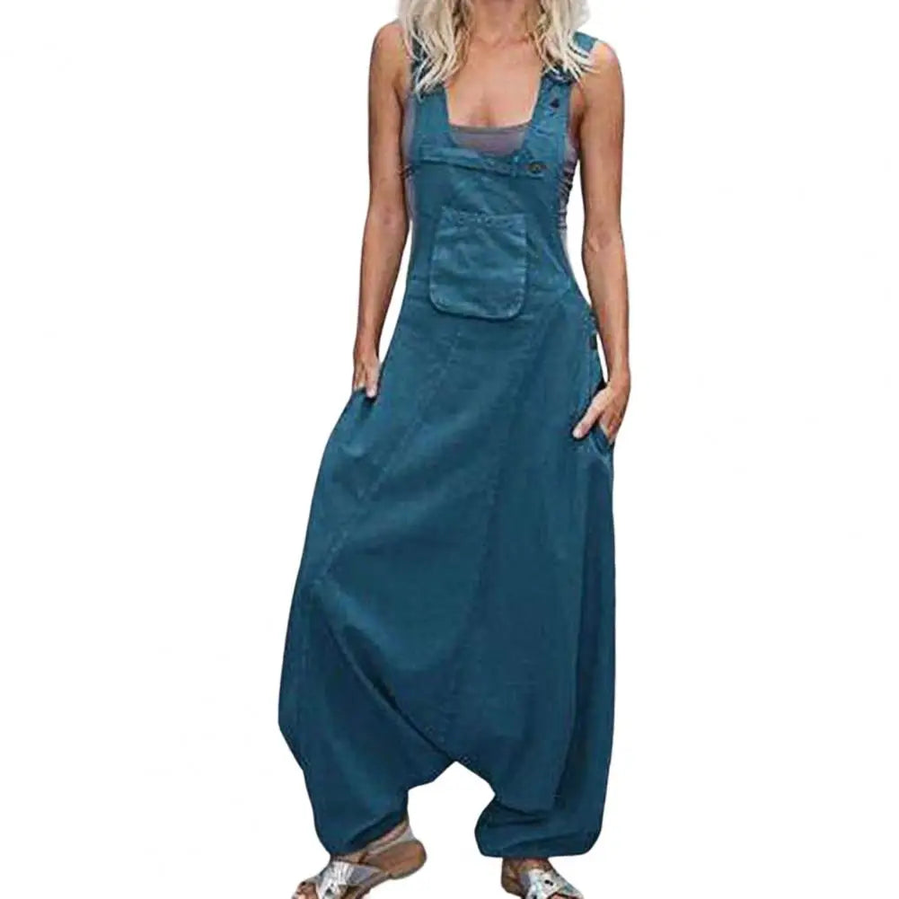 Harem Loose Thin Pocket Bib Wide Leg Jumpsuit