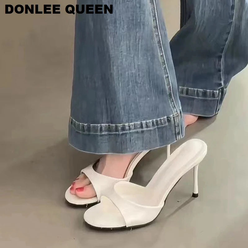 Mule Patent Leather Thin Open Toe High Heel Slides