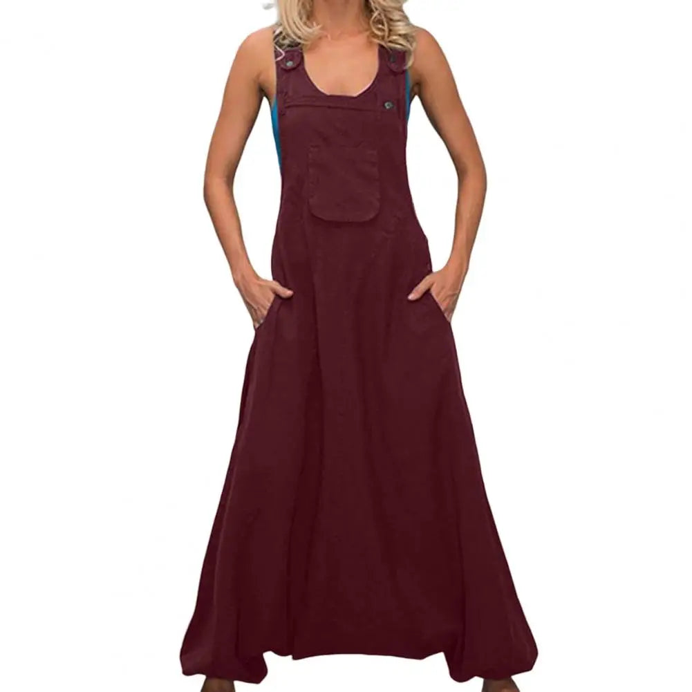 Harem Loose Thin Pocket Bib Wide Leg Jumpsuit