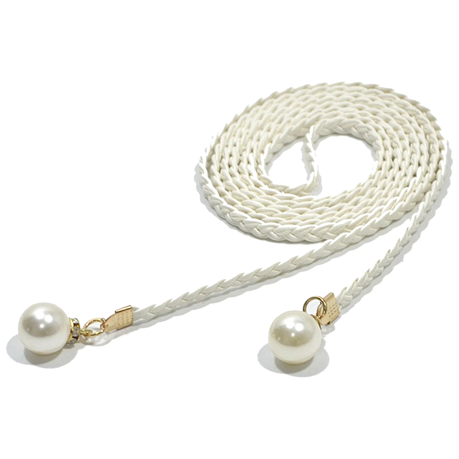 Adjustable Slim Waist Braided Belt with Pearl Buckle