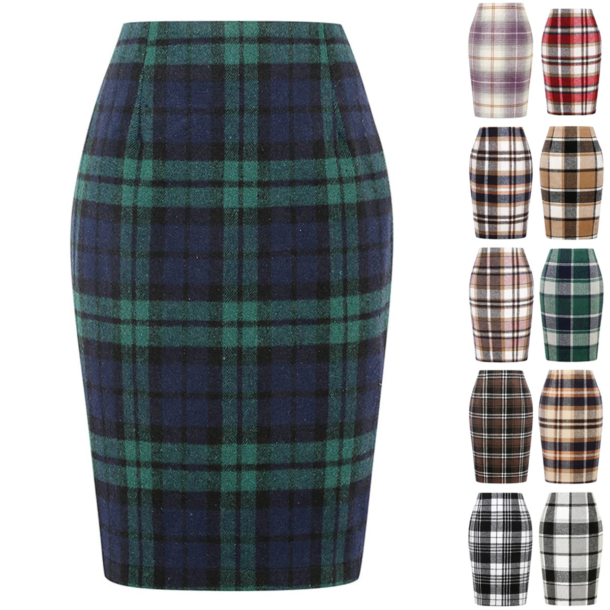 Fashion Elegant Skirts Preppy Style And Office Lady Pencil Plaid Skirt Women Sexy Slim Fit All-match Wool Mid Length Dress