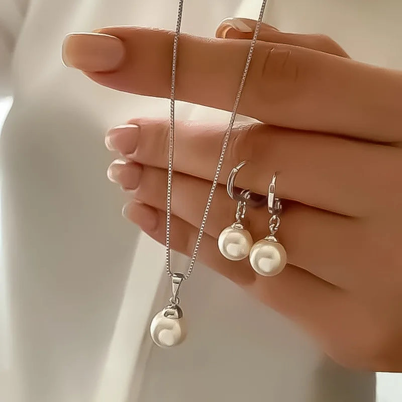 Dangle Earrings Pendant Necklace Pearl Jewelry Set