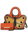 Large Leather Butterfly Design Crossbody Handbag