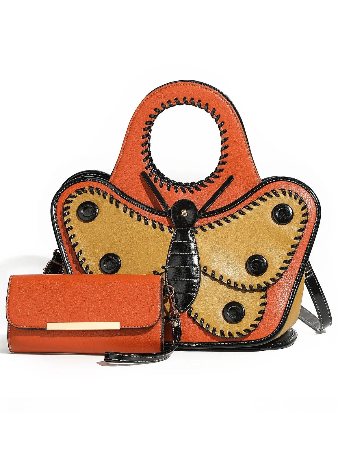 Large Leather Butterfly Design Crossbody Handbag