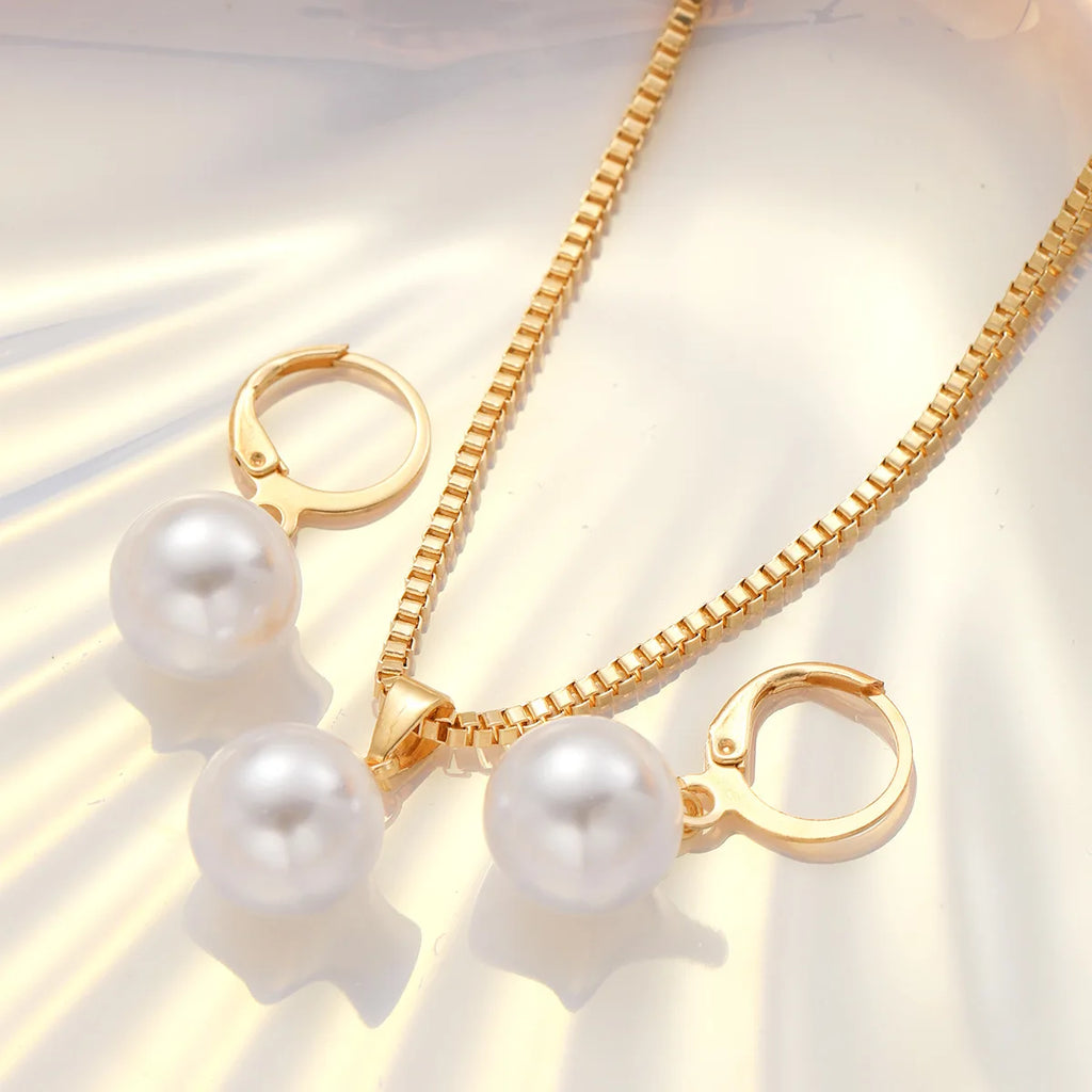 Dangle Earrings Pendant Necklace Pearl Jewelry Set