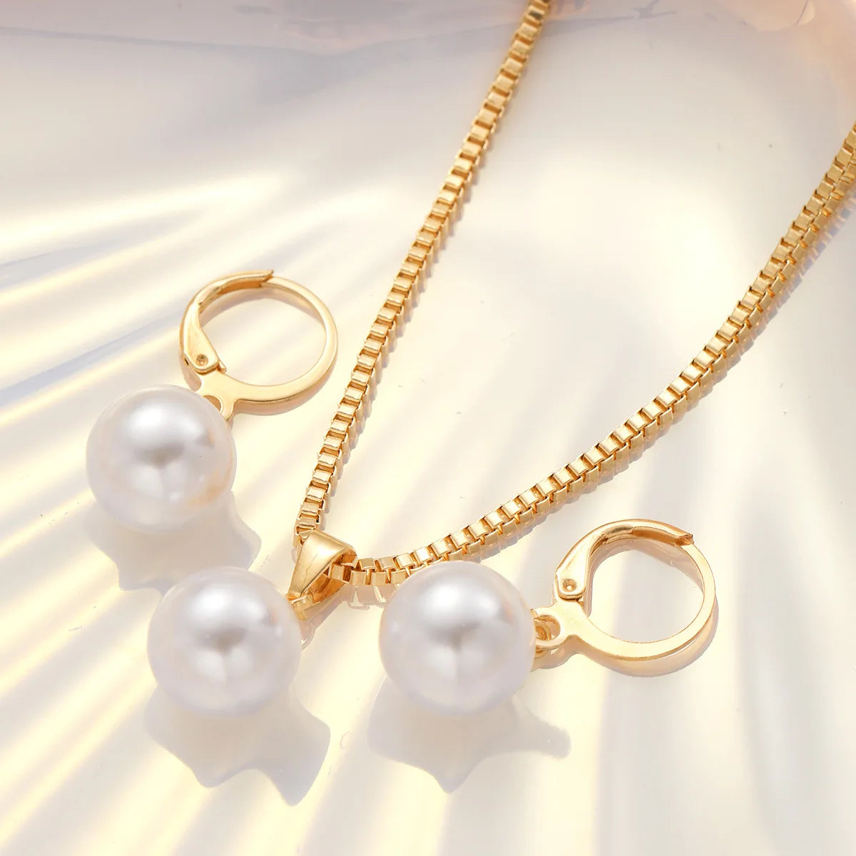 Dangle Earrings Pendant Necklace Pearl Jewelry Set