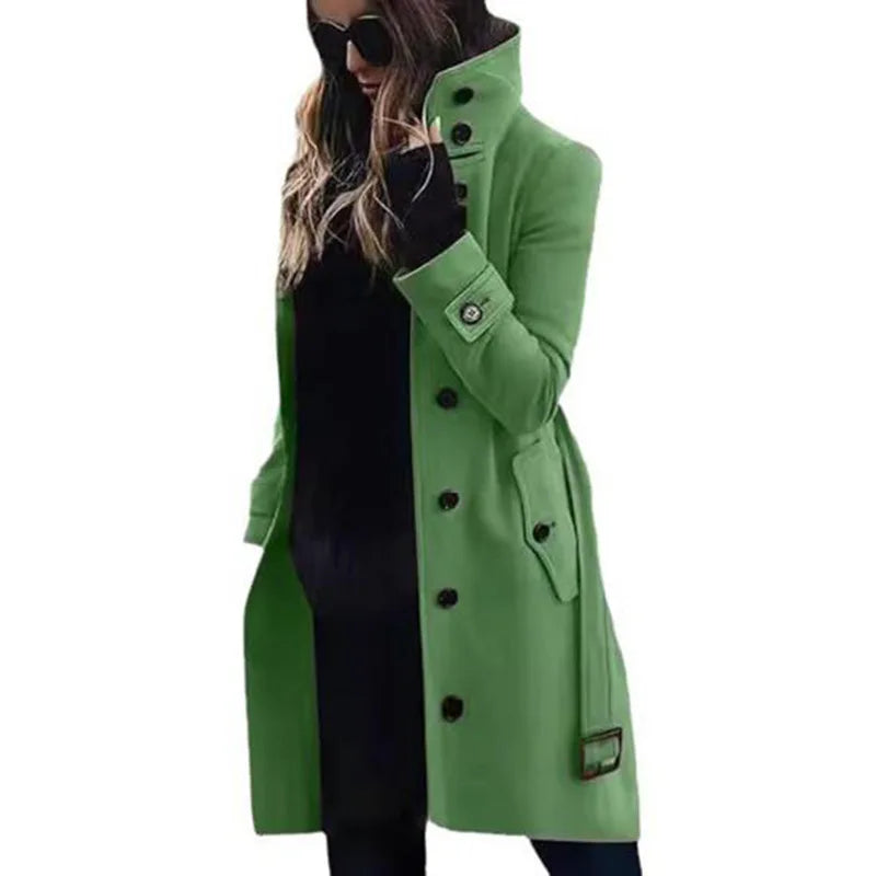 Woolen Winter Single Breasted Turn-down Collar Long Jacket