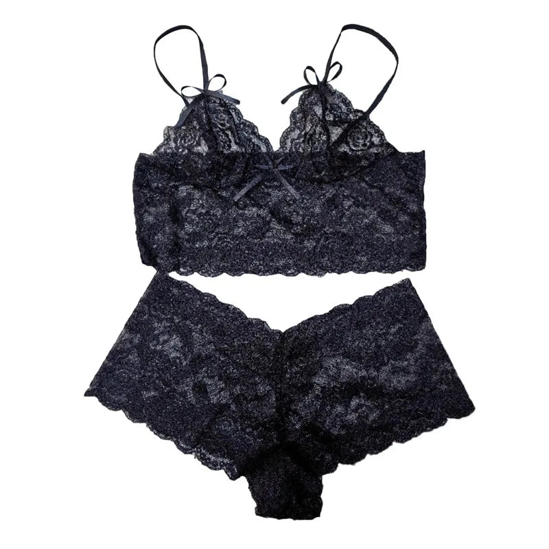 Perspective Lace Strap Bra Underwear Set