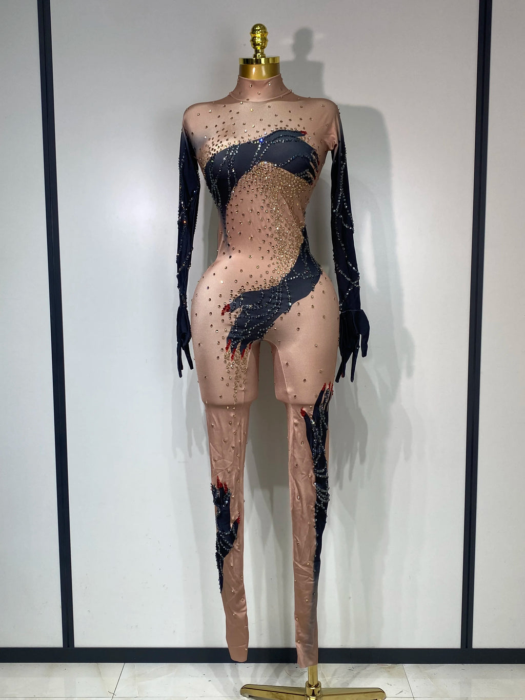 Rhinestone Performance Bodycon Jumpsuit