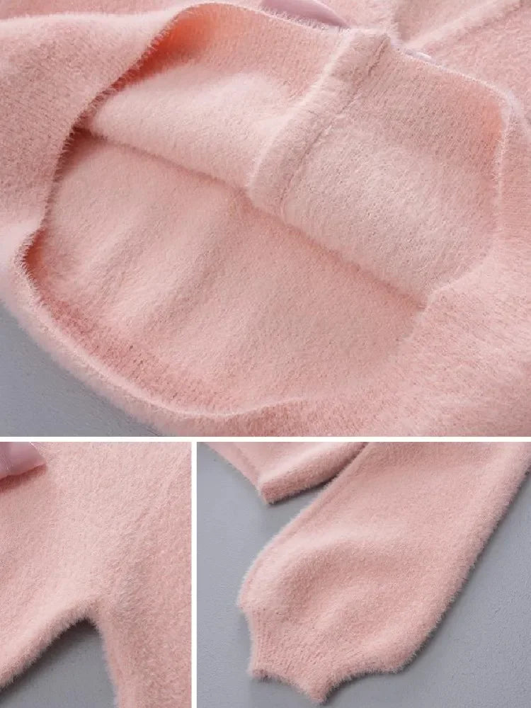 Loose Bowknot Knitted Korean Sweet Pink Cardigan