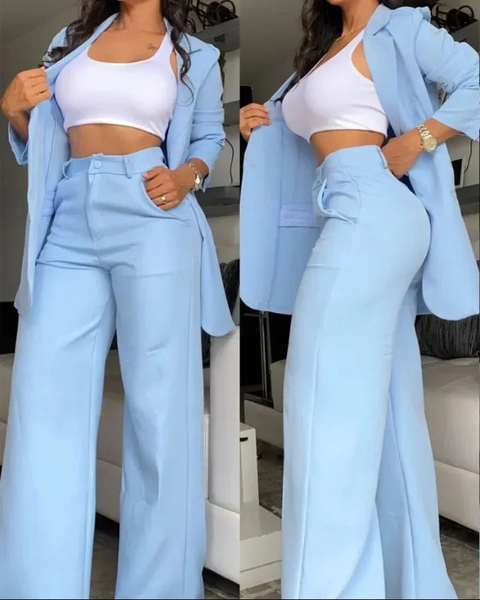 Single Breasted Loose Pocket Two Piece Pants Set