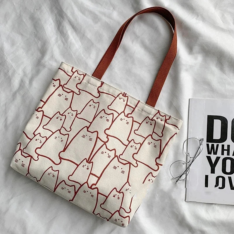 Cute Cat Small Tote Shopper Bag with Zipper