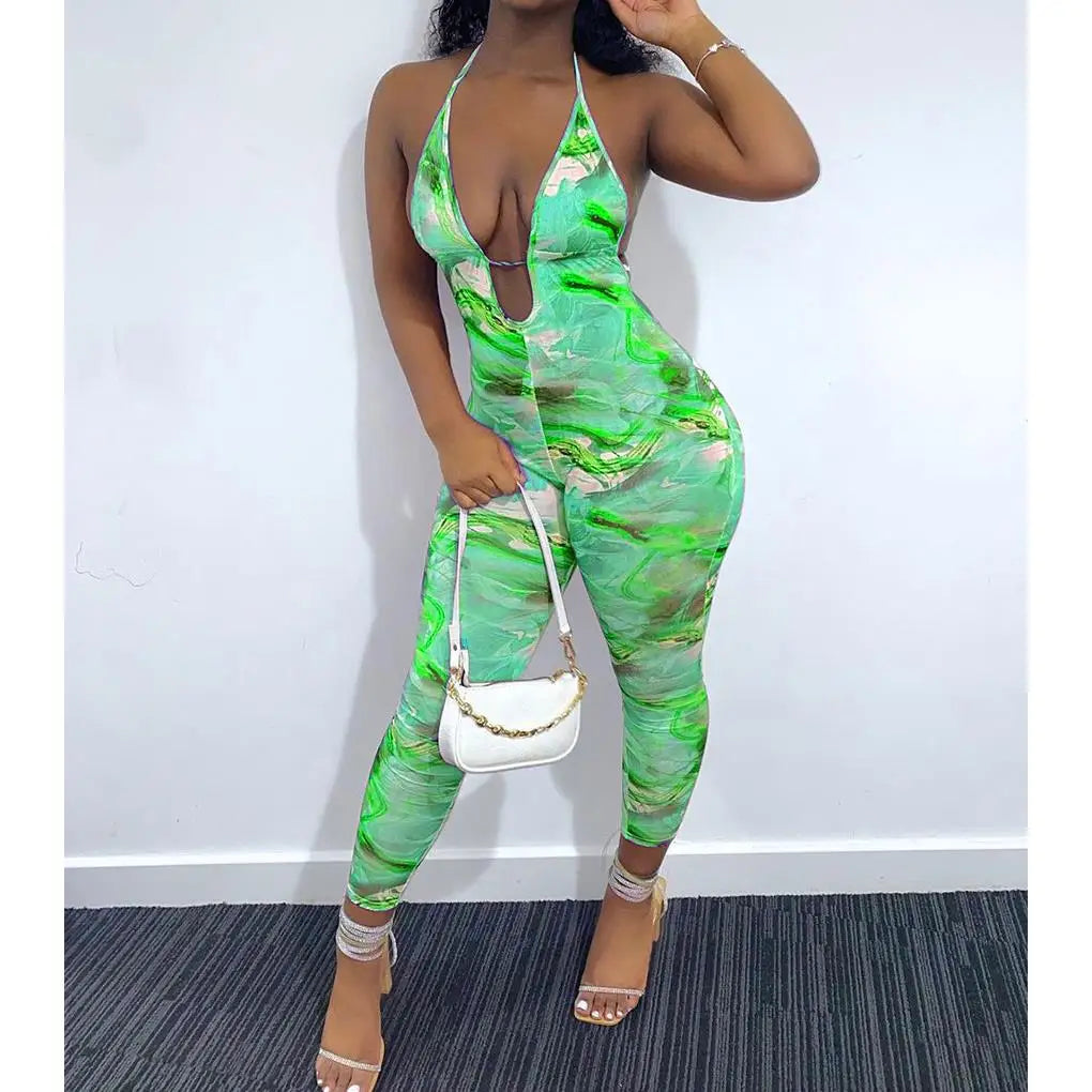 Printed Deep Neck Camisole Jumpsuit
