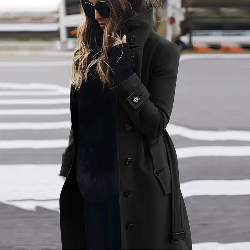 Woolen Winter Single Breasted Turn-down Collar Long Jacket