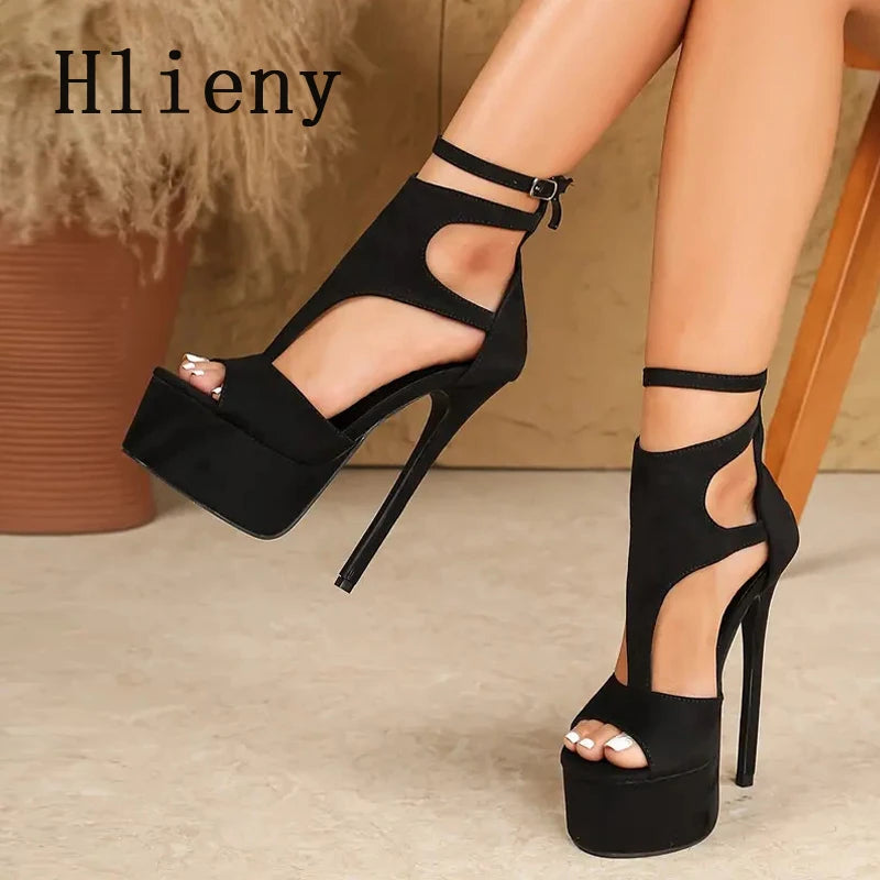 Hlieny Peep Toe Ankle Buckle Strap Stilettos