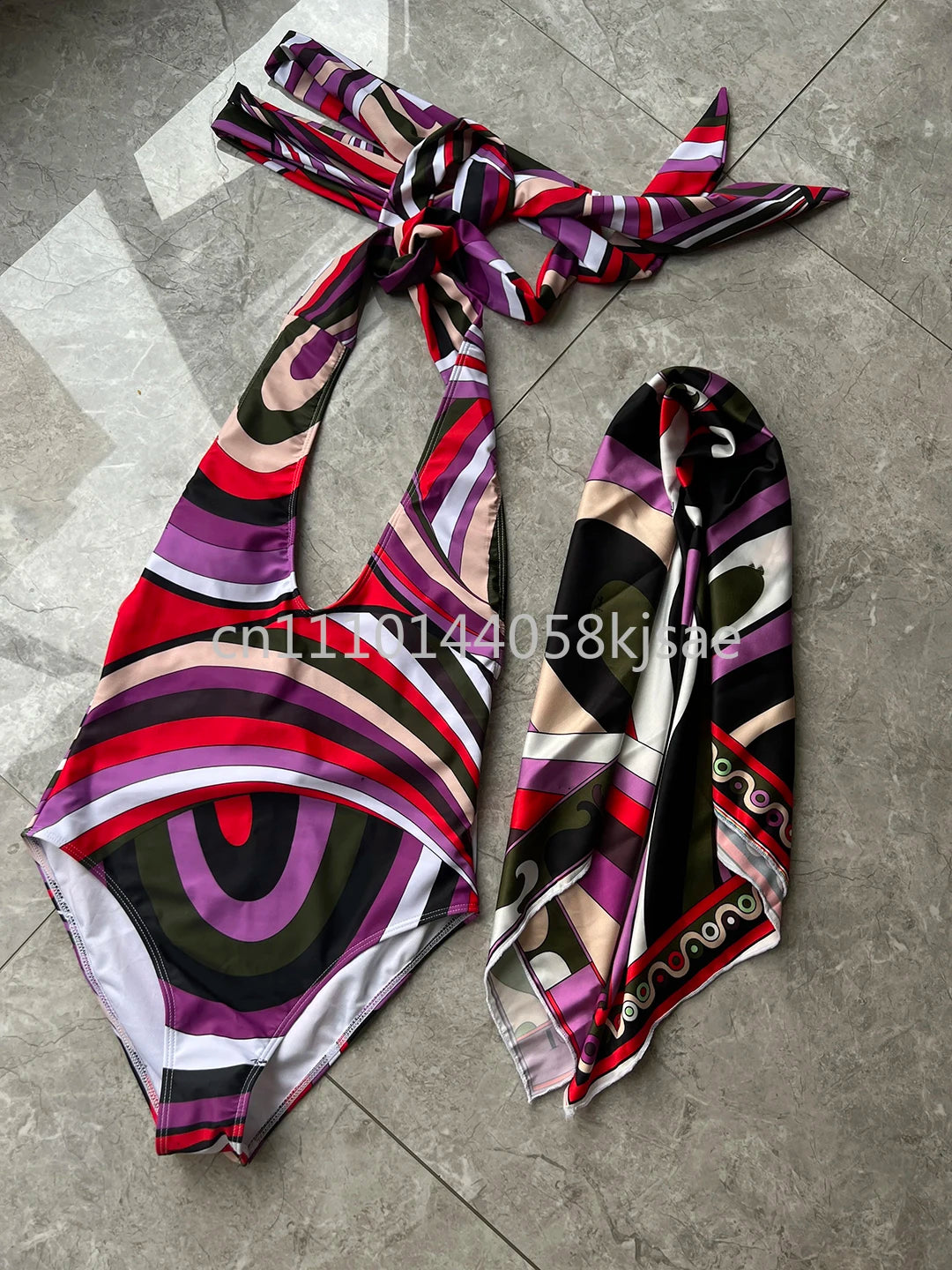 Red Scarf Letter Headband Signature Logo Bikini Sets