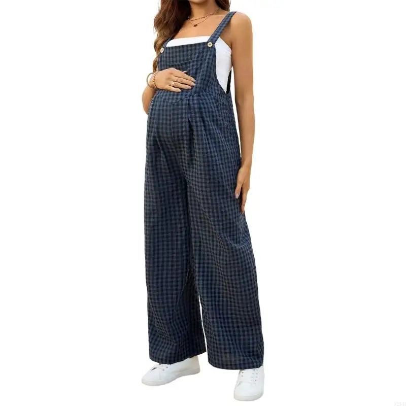 Plaid Pattern Lightweight Elastic Maternity Overalls