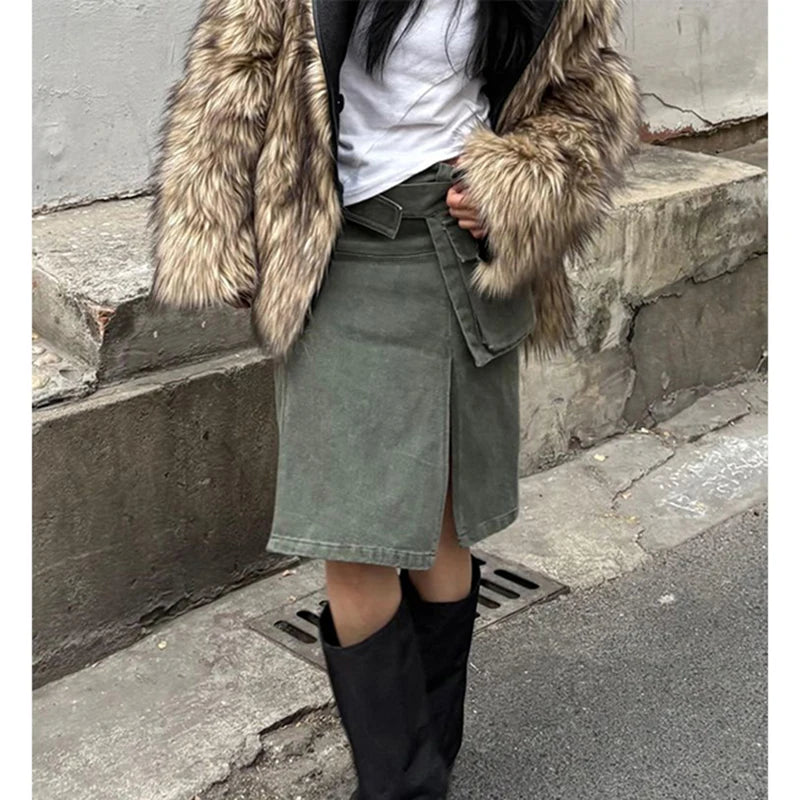 Gyaru Harajuku Grunge Split Asymmetrical Cargo Mini Skirt