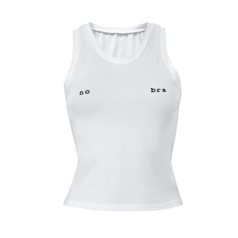 Sleeveless No Bra Letter Print Tank
