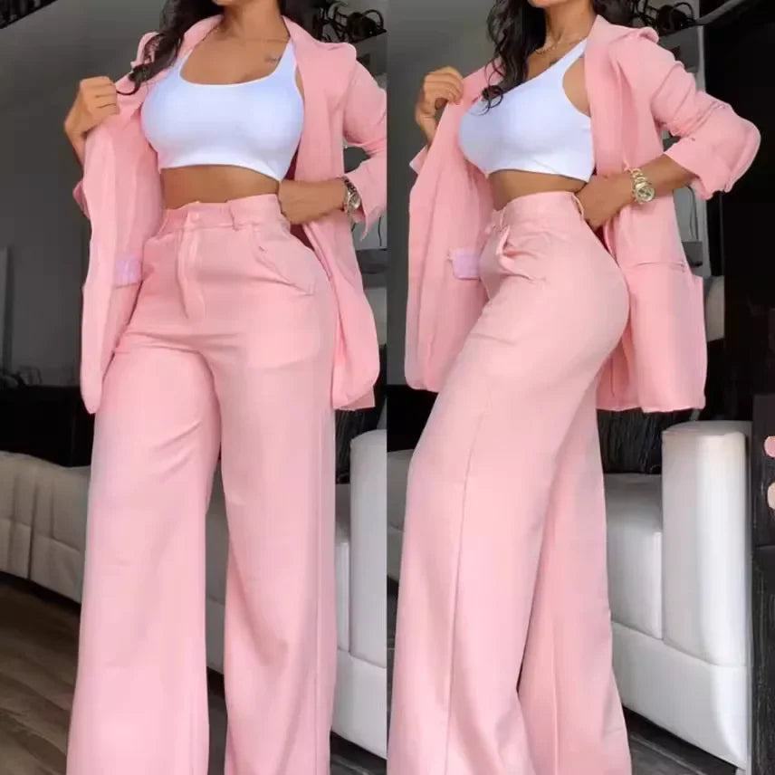 Single Breasted Loose Pocket Two Piece Pants Set