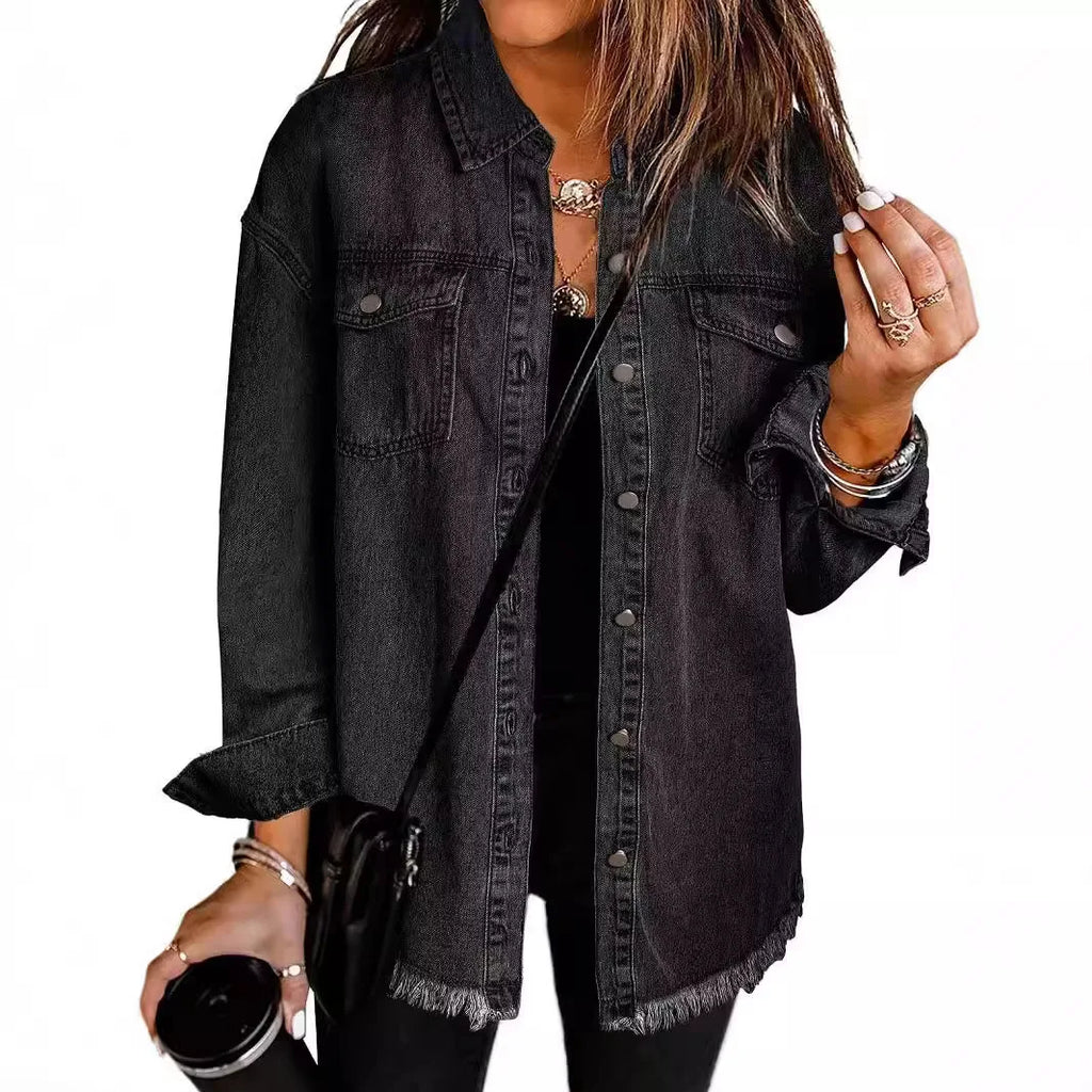 Washed Denim Single Breasted Lapel Shirt Jacket