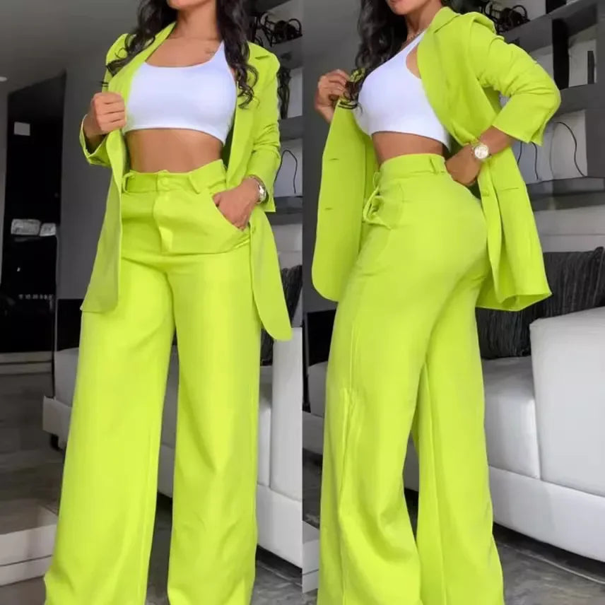 Single Breasted Loose Pocket Two Piece Pants Set