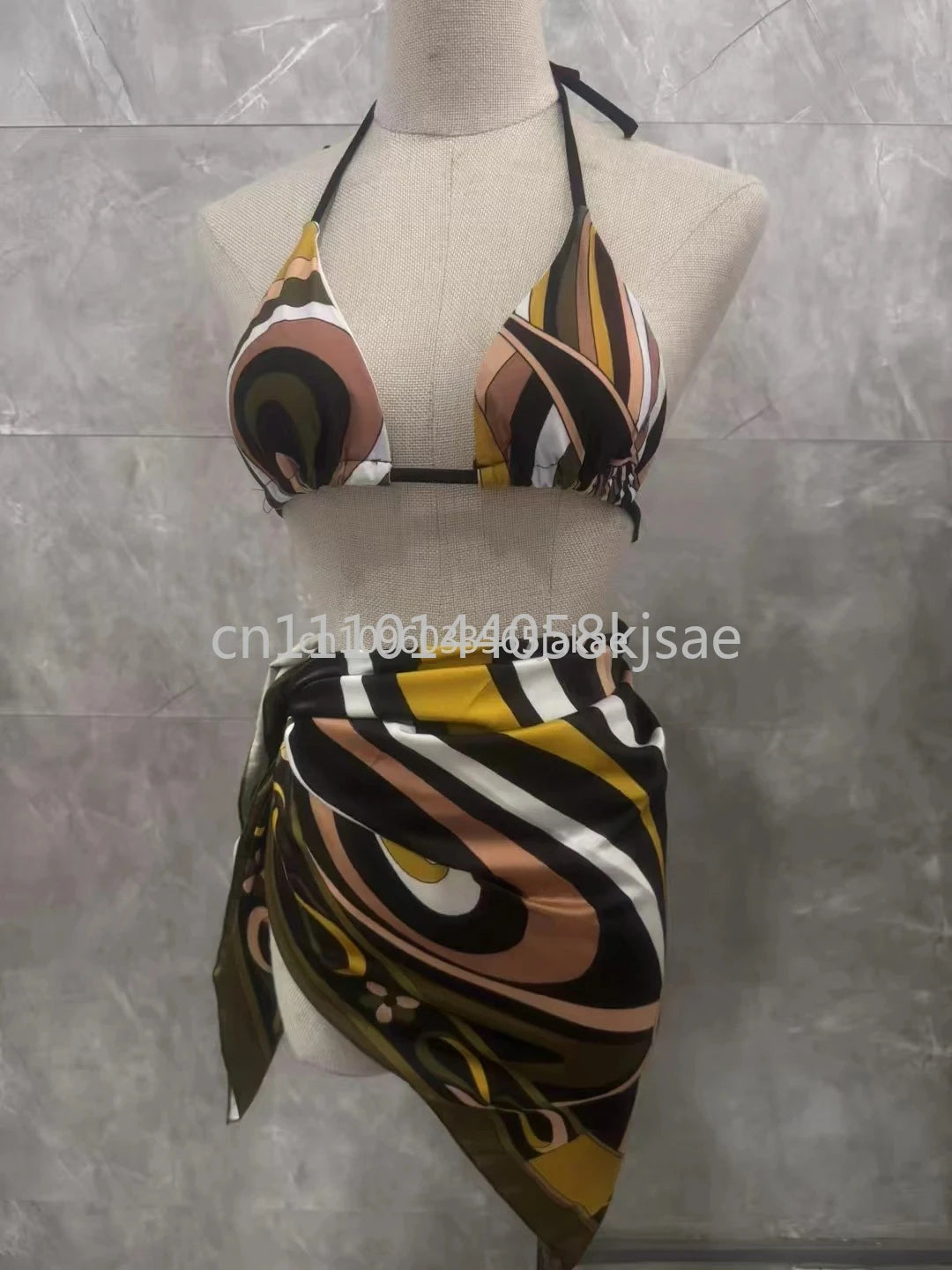 Red Scarf Letter Headband Signature Logo Bikini Sets