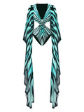 Printed Fan Sleeved Cut Out Swimsuit
