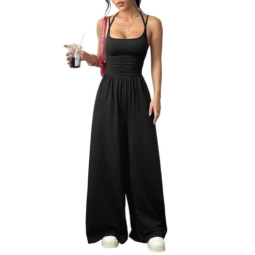 Casual Sleeveless Wide Leg Simple Style Jumpsuit
