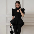 Puff Sleeve Hollow Out Waist-Closed Jacket