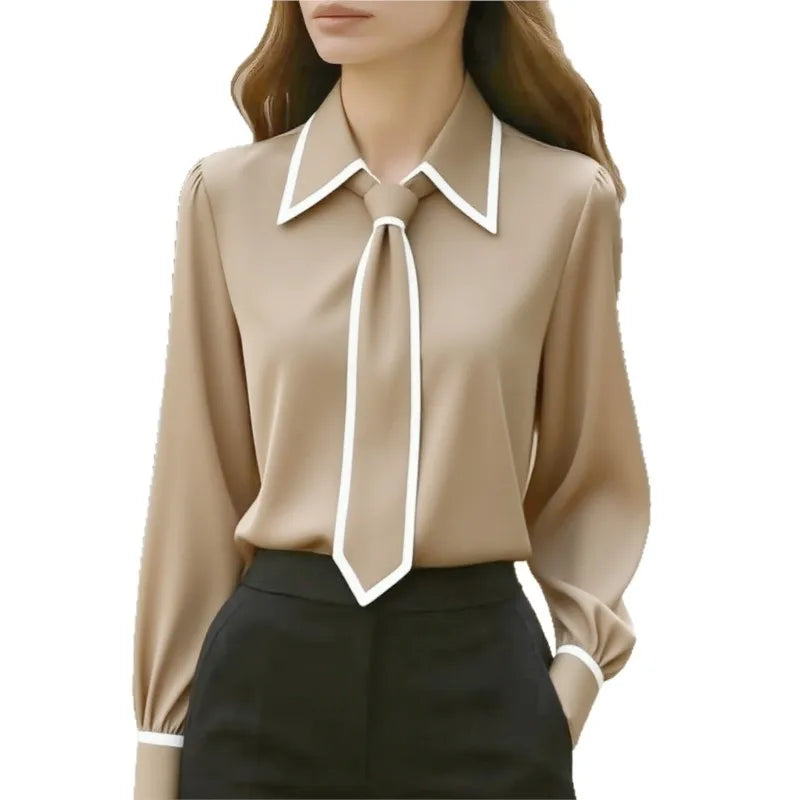 Formal Bow Tie Long-sleeve Contrasting Trim Top