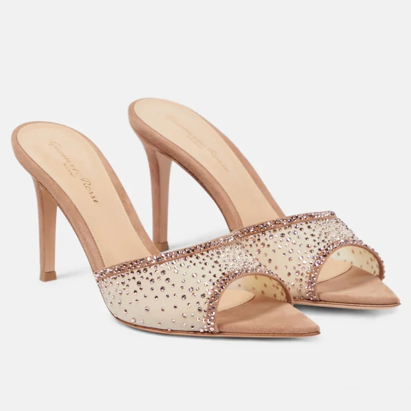 High-heeled Pointed Toe Rhinestone Slippers