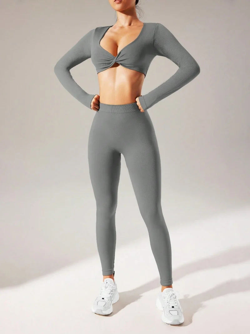 High Waisted Seamless Leggings with Padded Stretchy Sports Bra Set