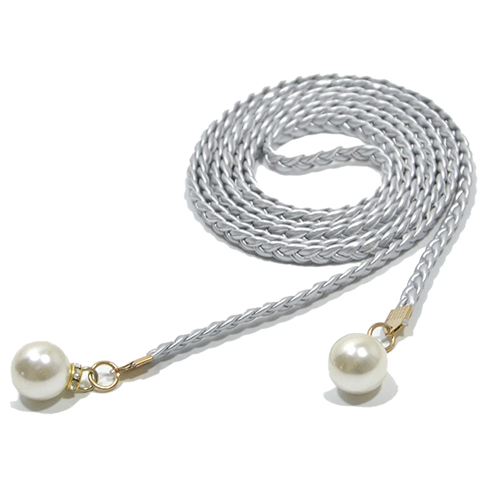 Adjustable Slim Waist Braided Belt with Pearl Buckle