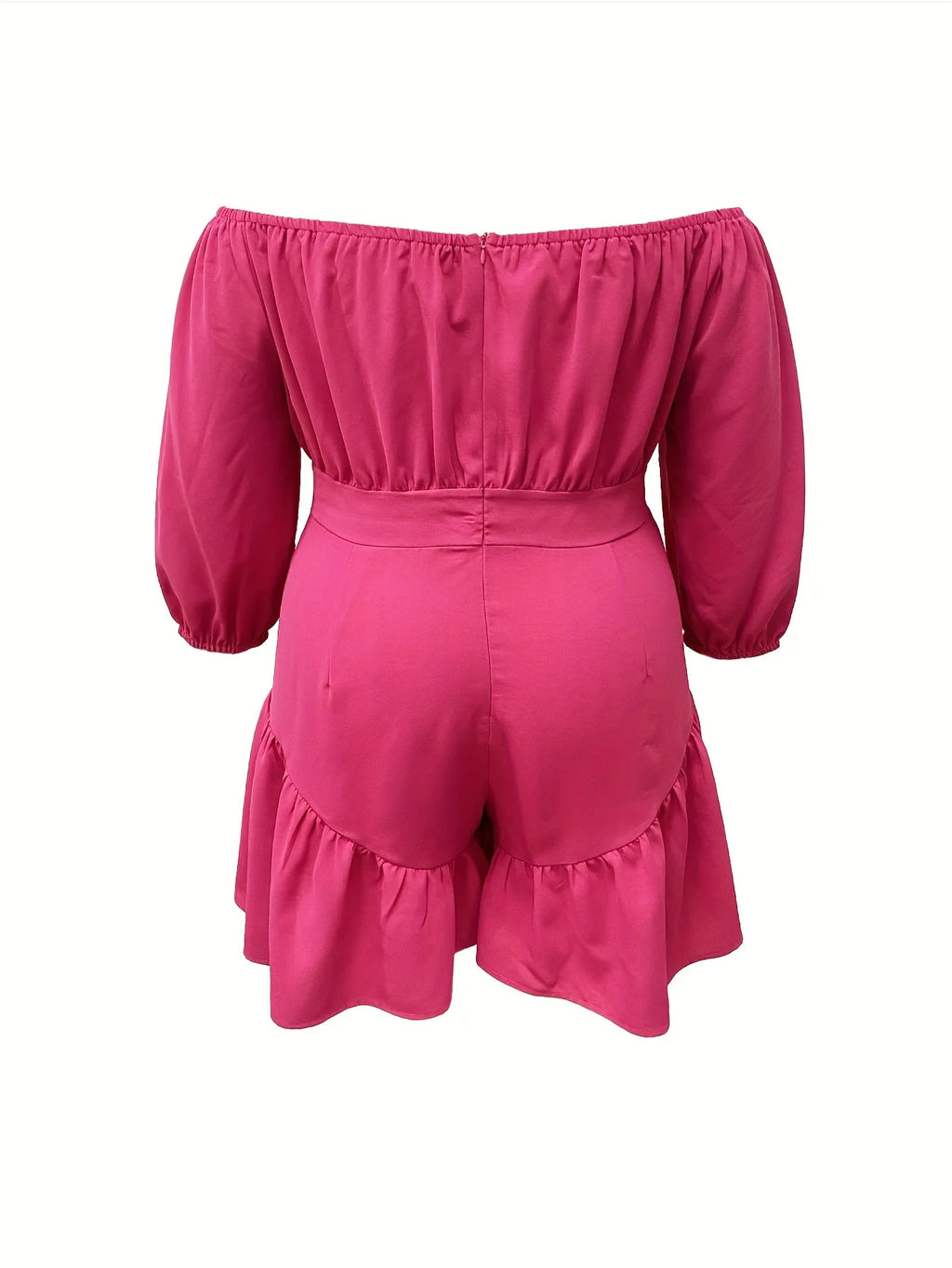 Rose Red Off-the-shoulder Three-quarter Sleeve  Fitted  Jumpsuit