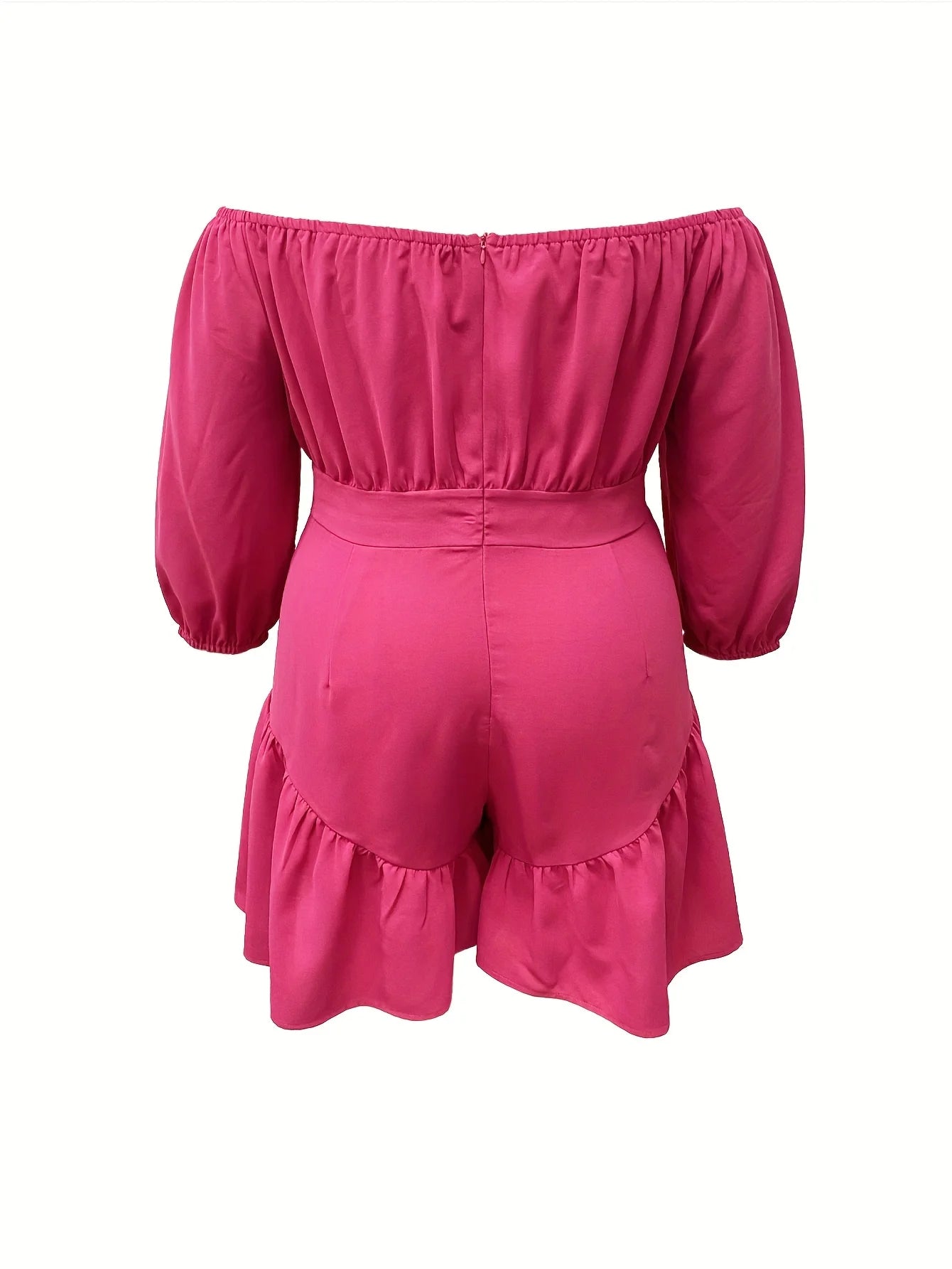 Rose Red Off-the-shoulder Three-quarter Sleeve  Fitted  Jumpsuit