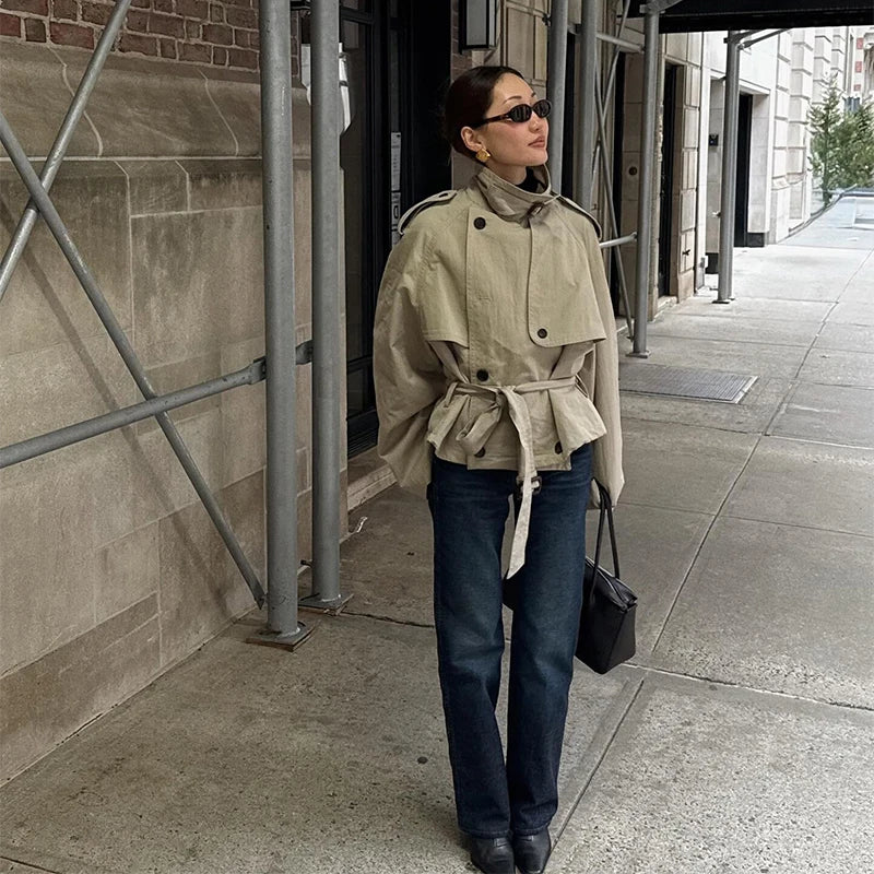 Retro Casual Double Breasted Versatile Short Trench Coat