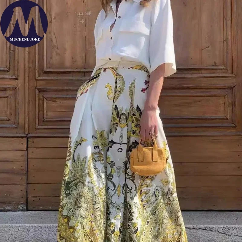2-Piece Fashionable Wide Leg Pants Ensemble