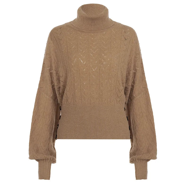 Brown Turtleneck Knitted Vintage Sweater