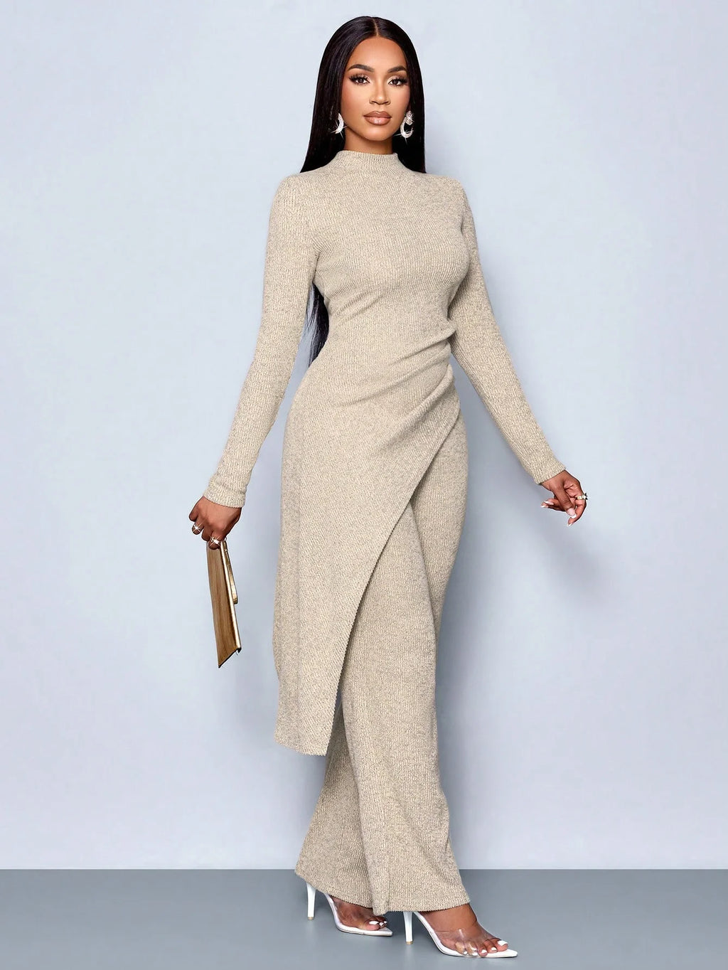 Asymmetric High-neck Pants Set