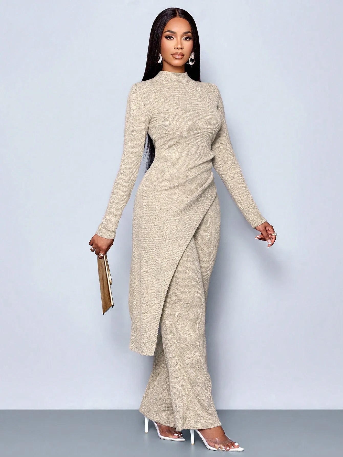 Asymmetric High-neck Pants Set